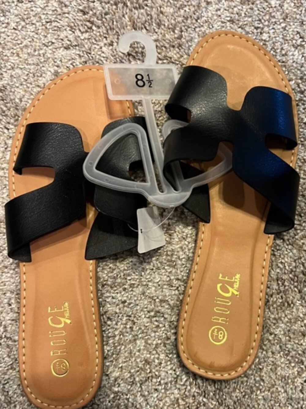 Rogue Black Crossover Slide Sandals with Tan Footbed Size 8.5